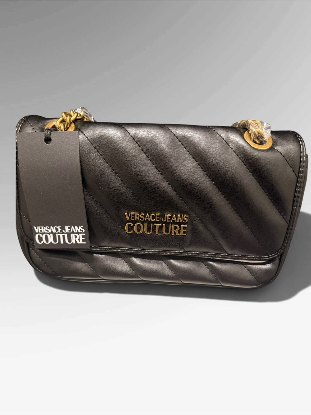 Versace Jeans Couture Black Quilted Shoulder Bag with Gold Logo